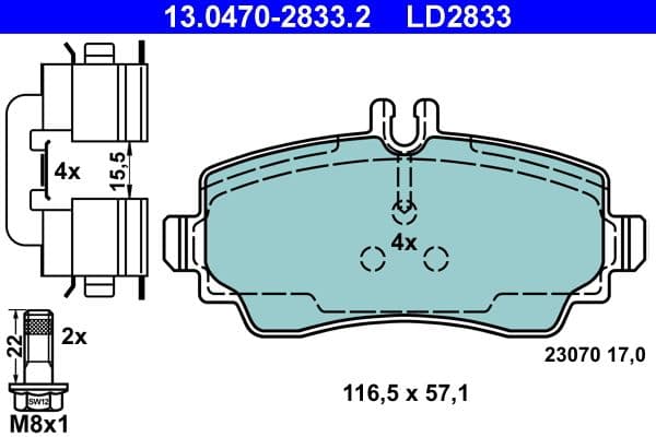 set placute frana,frana disc ATE 13.0470-2833.2