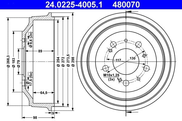 Tambur frana ATE 24.0225-4005.1