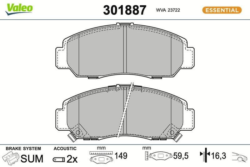 set placute frana,frana disc VALEO ESSENTIAL 301887