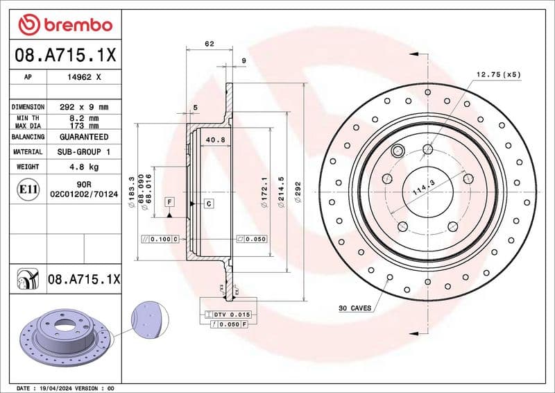 Disc frana BREMBO XTRA LINE - Xtra 08.A715.1X