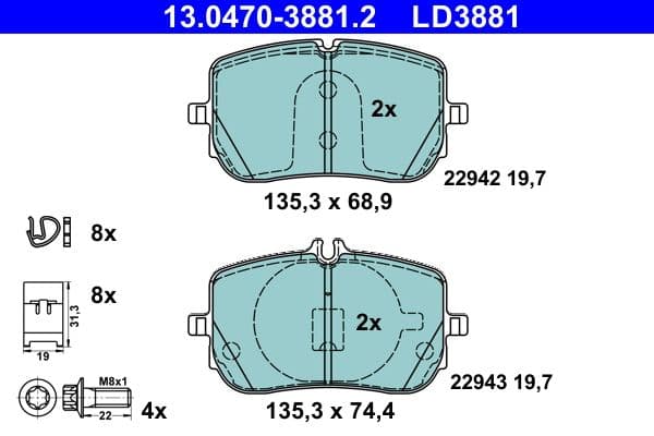 set placute frana,frana disc ATE Ceramic 13.0470-3881.2