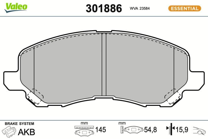 set placute frana,frana disc VALEO ESSENTIAL 301886