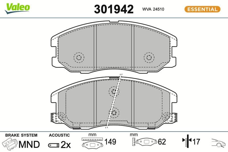 set placute frana,frana disc VALEO ESSENTIAL 301942