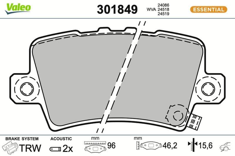 set placute frana,frana disc VALEO ESSENTIAL 301849
