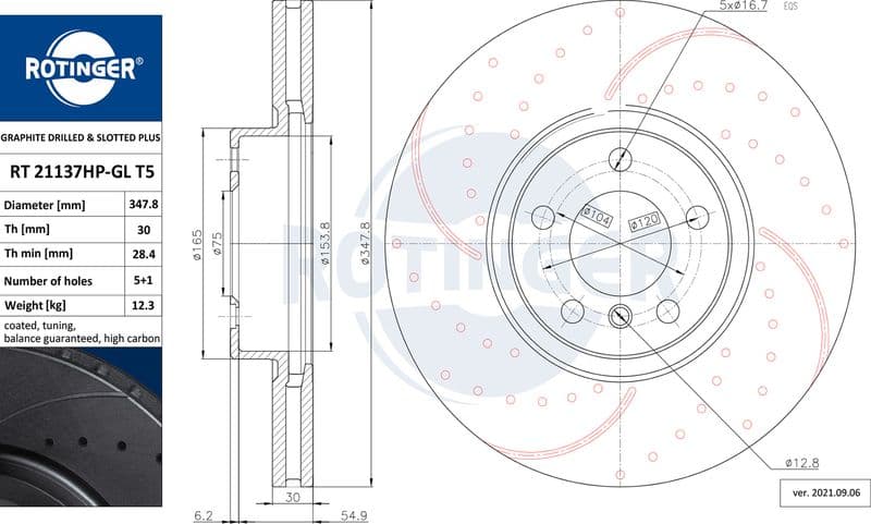 Disc frana ROTINGER GRAPHITE DRILLED & SLOTTED PLUS RT 21137HP-GL T5