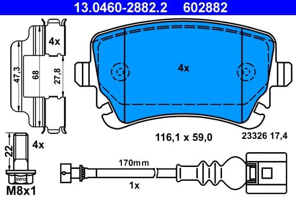 set placute frana,frana disc ATE 13.0460-2882.2