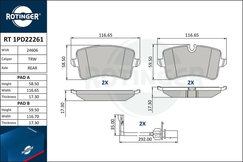 set placute frana,frana disc ROTINGER RT 1PD22261