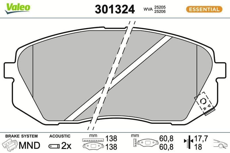 set placute frana,frana disc VALEO ESSENTIAL 301324