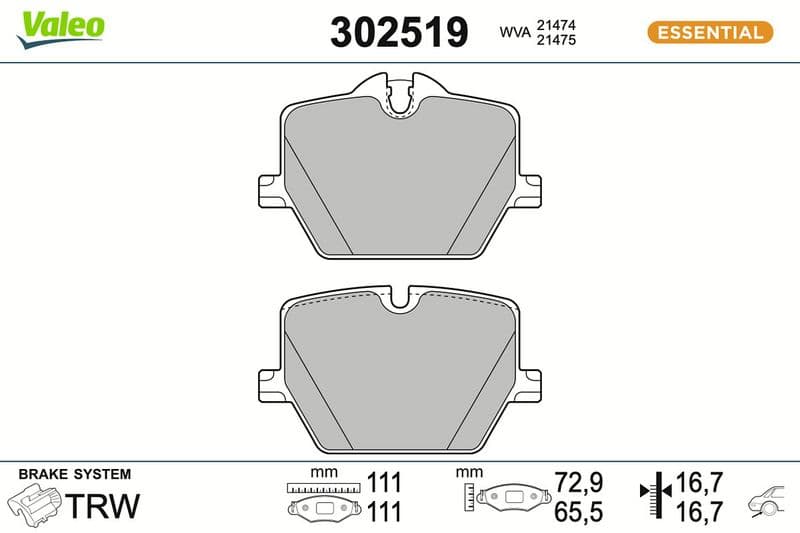 set placute frana,frana disc VALEO ESSENTIAL 302519
