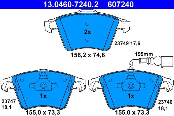 set placute frana,frana disc ATE 13.0460-7240.2