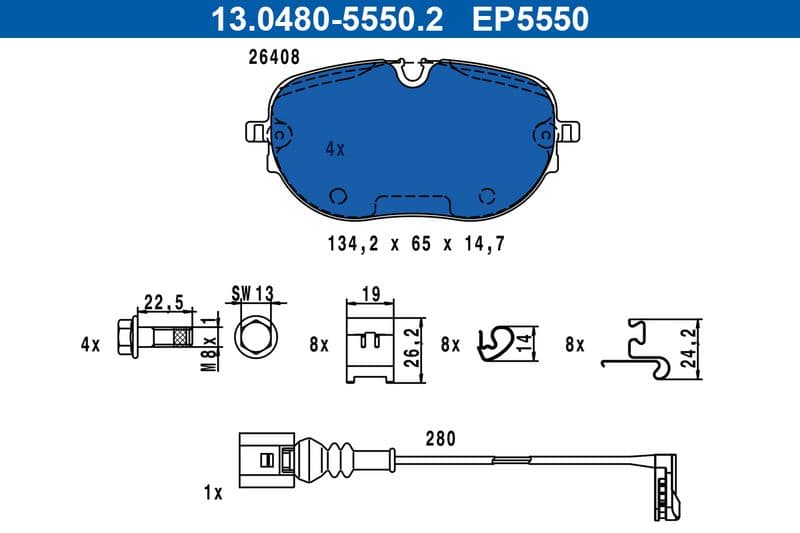 set placute frana,frana disc ATE New Original 13.0480-5550.2
