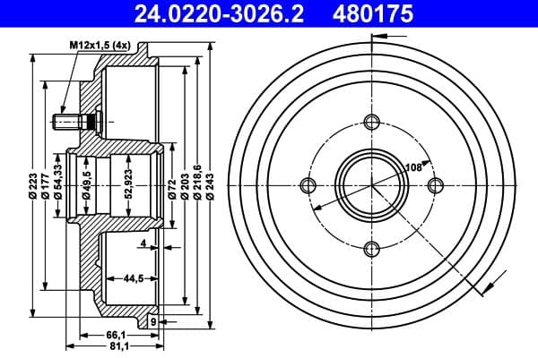 Tambur frana ATE 24.0220-3026.2