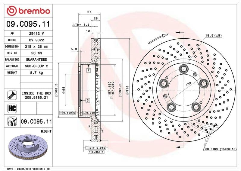 Disc frana BREMBO PRIME LINE - UV Coated 09.C095.11