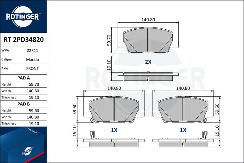 set placute frana,frana disc ROTINGER RT 2PD34820