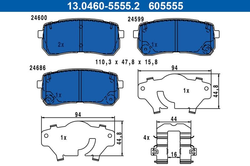 set placute frana,frana disc ATE 13.0460-5555.2