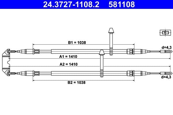 Cablu, frana de parcare ATE 24.3727-1108.2