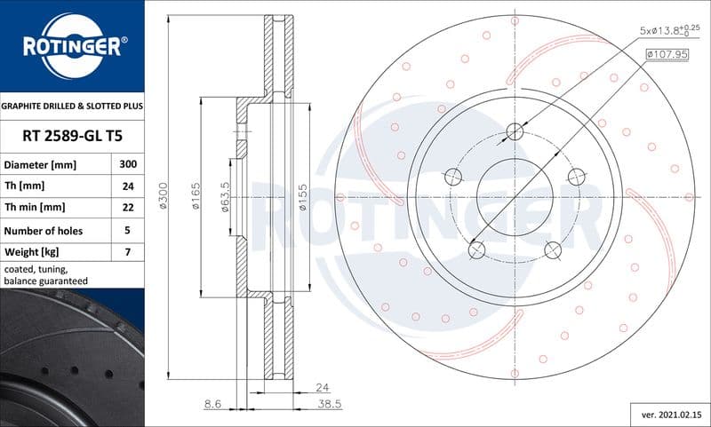 Disc frana ROTINGER GRAPHITE DRILLED & SLOTTED PLUS RT 2589-GL T5