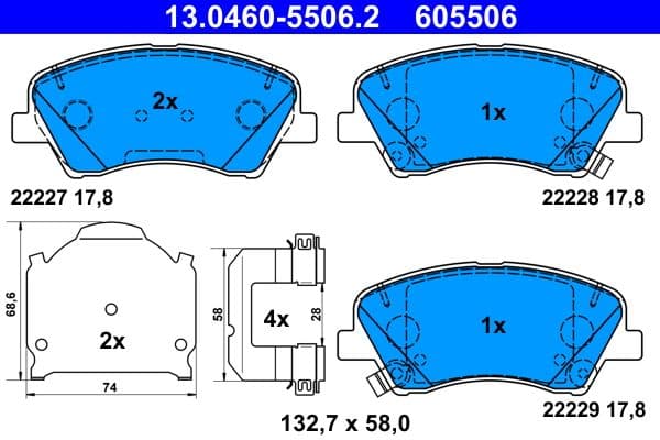 set placute frana,frana disc ATE 13.0460-5506.2