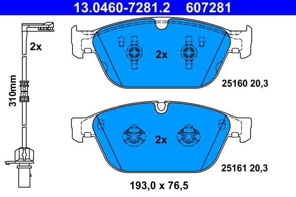 set placute frana,frana disc ATE 13.0460-7281.2