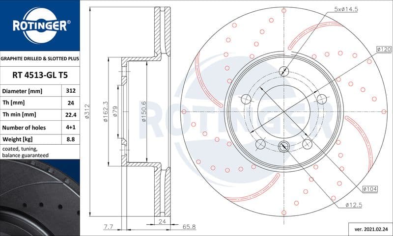 Disc frana ROTINGER GRAPHITE DRILLED & SLOTTED PLUS RT 4513-GL T5