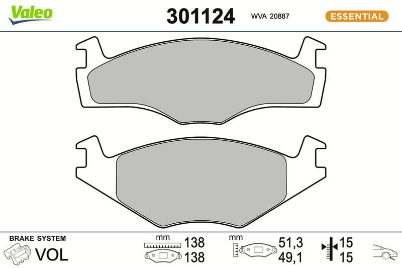set placute frana,frana disc VALEO ESSENTIAL 301124