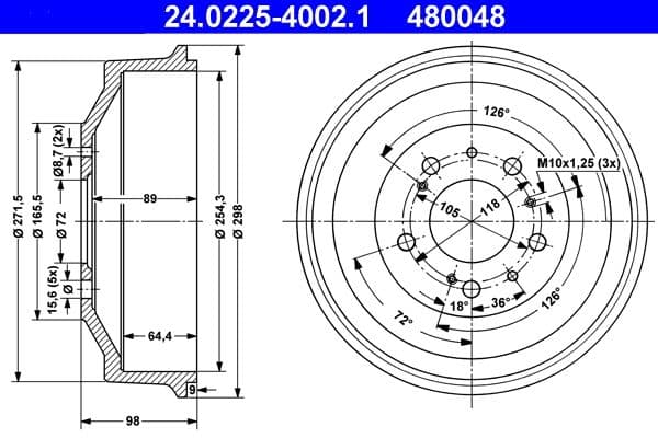 Tambur frana ATE 24.0225-4002.1