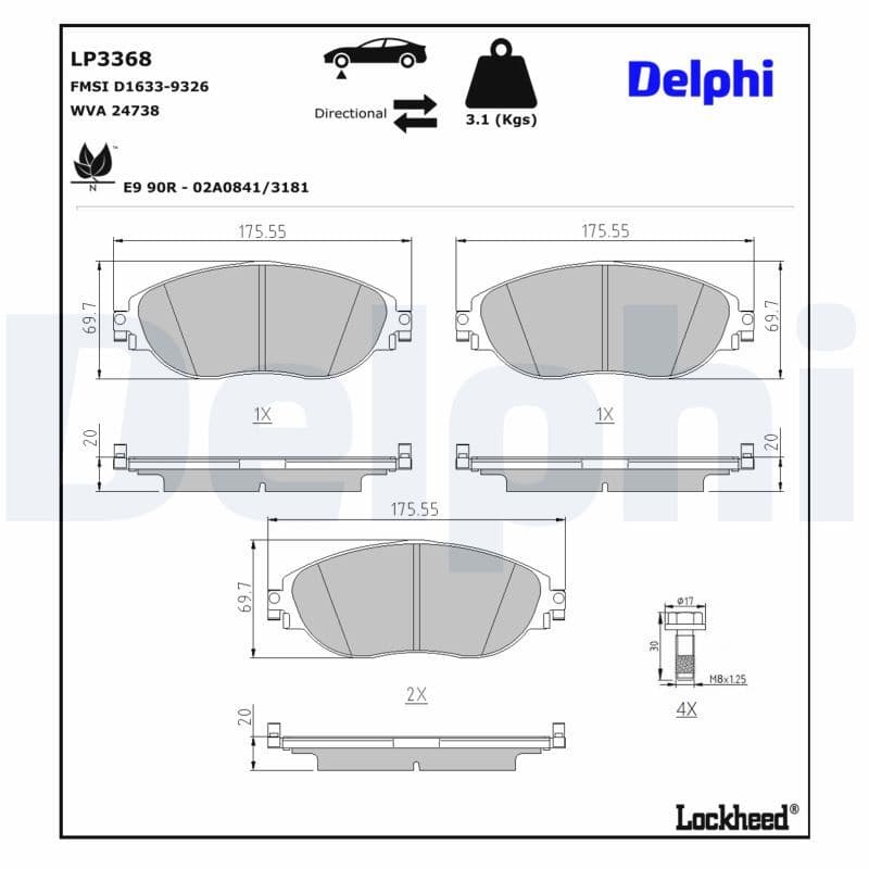 set placute frana,frana disc DELPHI LP3368