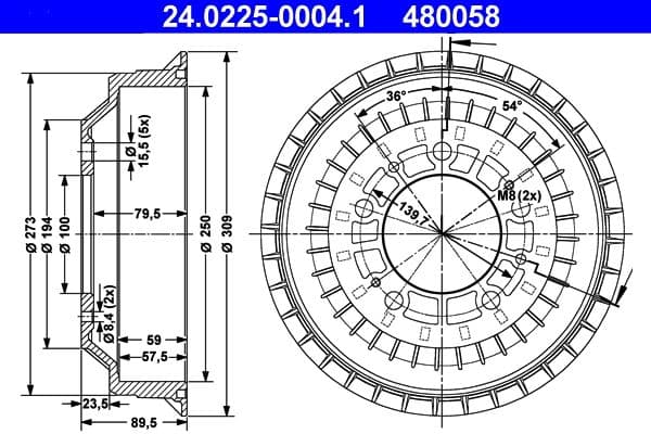 Tambur frana ATE 24.0225-0004.1