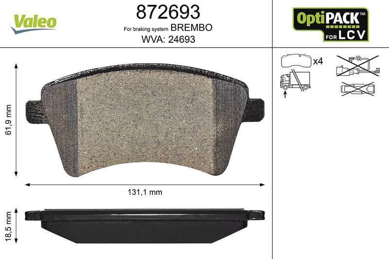 set placute frana,frana disc VALEO OPTIPACK for LCV 872693