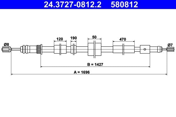 Cablu, frana de parcare ATE 24.3727-0812.2