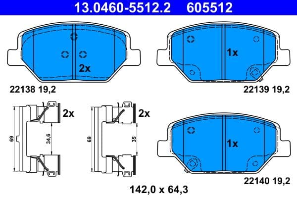set placute frana,frana disc ATE 13.0460-5512.2