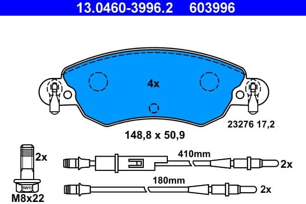 set placute frana,frana disc ATE 13.0460-3996.2