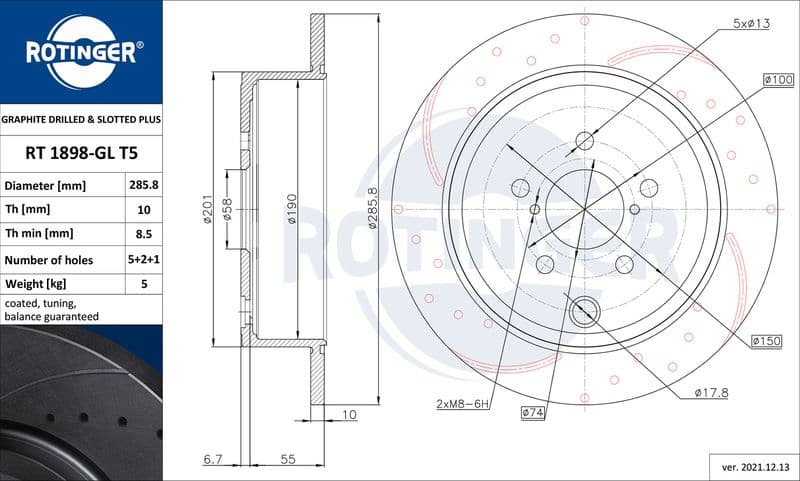 Disc frana ROTINGER GRAPHITE DRILLED & SLOTTED PLUS RT 1898-GL T5