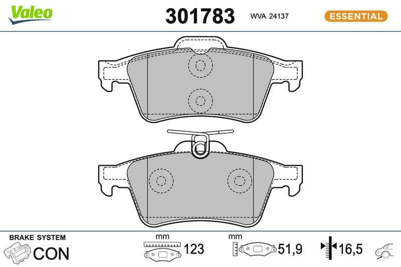 set placute frana,frana disc VALEO ESSENTIAL 301783