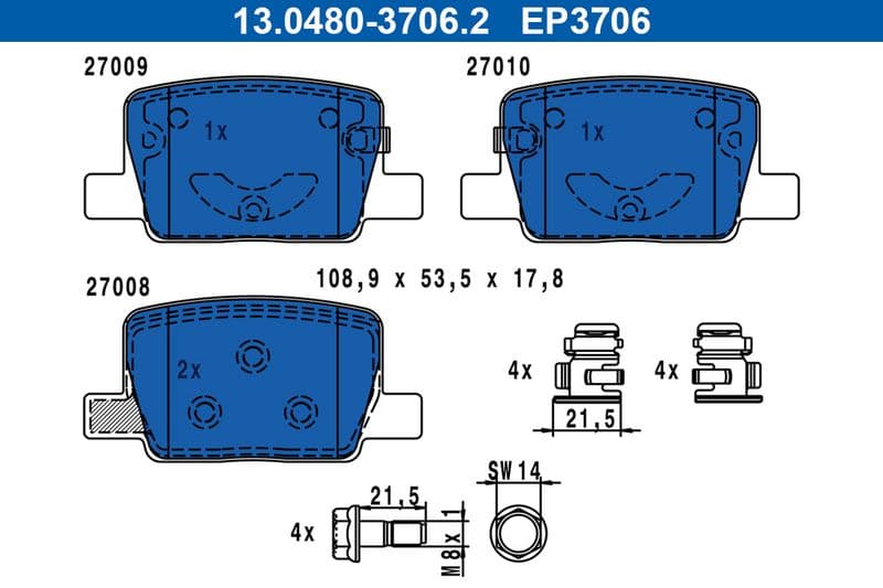 set placute frana,frana disc ATE 13.0480-3706.2