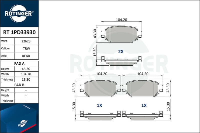 set placute frana,frana disc ROTINGER RT 1PD33930