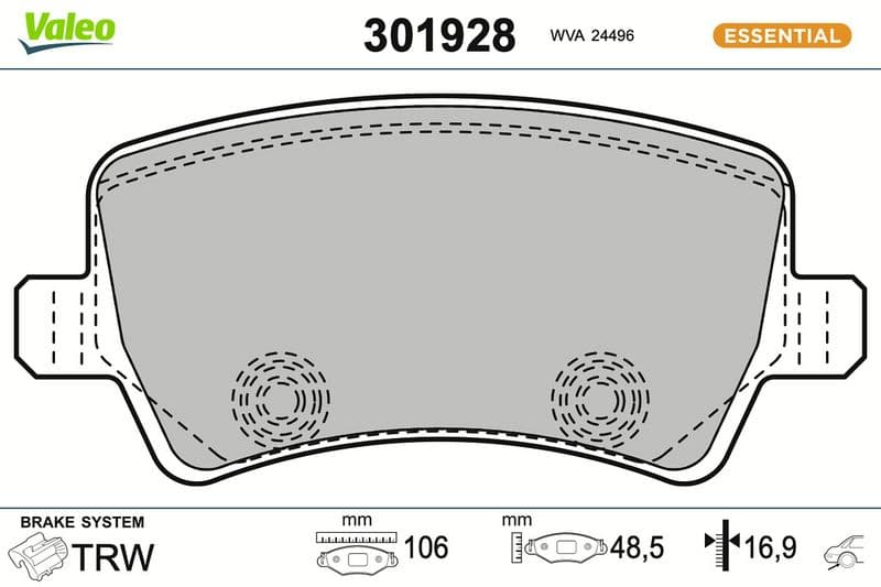 set placute frana,frana disc VALEO ESSENTIAL 301928