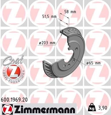 Tambur frana ZIMMERMANN COAT Z 600.1969.20