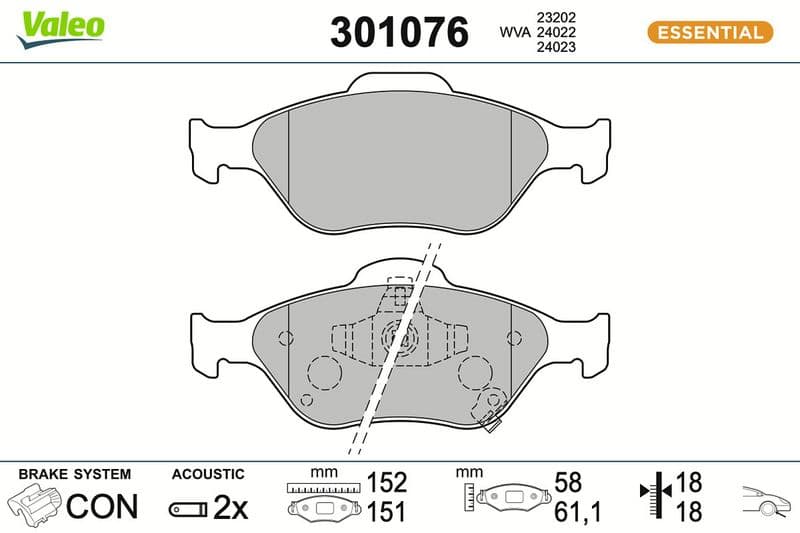 set placute frana,frana disc VALEO ESSENTIAL 301076