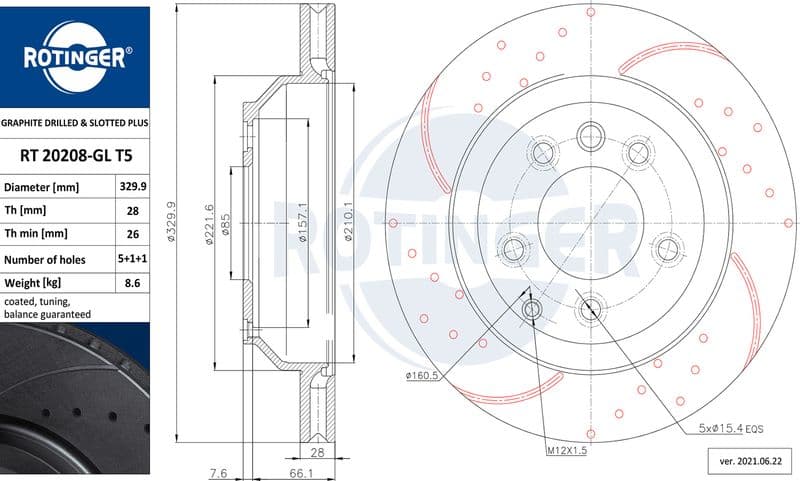 Disc frana ROTINGER GRAPHITE DRILLED & SLOTTED PLUS RT 20208-GL T5