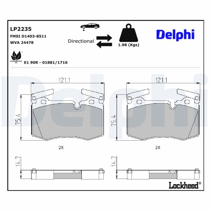 set placute frana,frana disc DELPHI LP2235