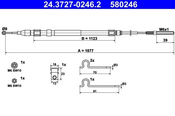 Cablu, frana de parcare ATE 24.3727-0246.2