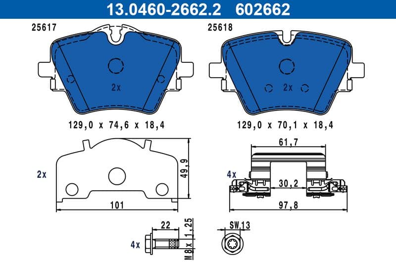 set placute frana,frana disc ATE 13.0460-2662.2