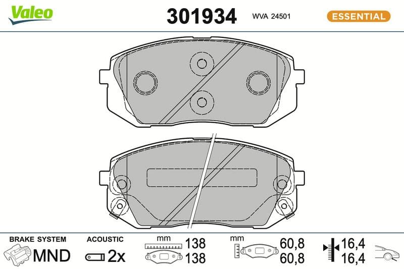 set placute frana,frana disc VALEO ESSENTIAL 301934