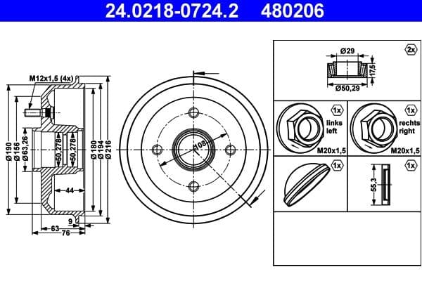Tambur frana ATE 24.0218-0724.2