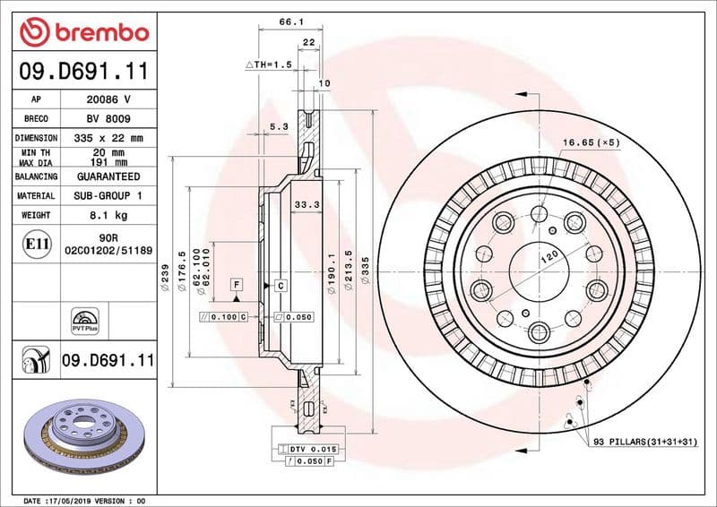 Disc frana BREMBO PRIME LINE - UV Coated 09.D691.11
