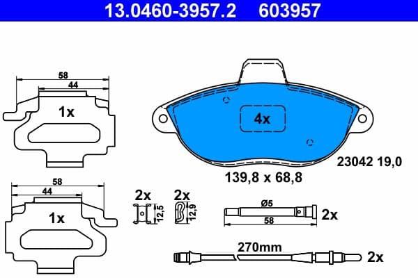 set placute frana,frana disc ATE 13.0460-3957.2