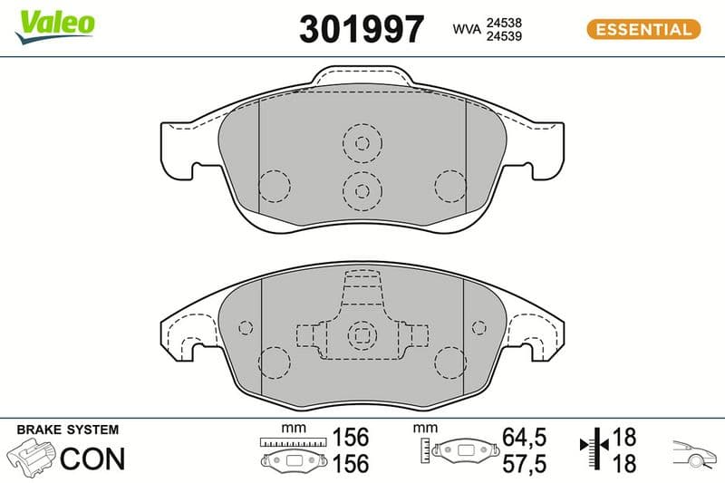 set placute frana,frana disc VALEO ESSENTIAL 301997