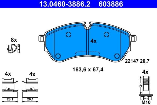 set placute frana,frana disc ATE 13.0460-3886.2
