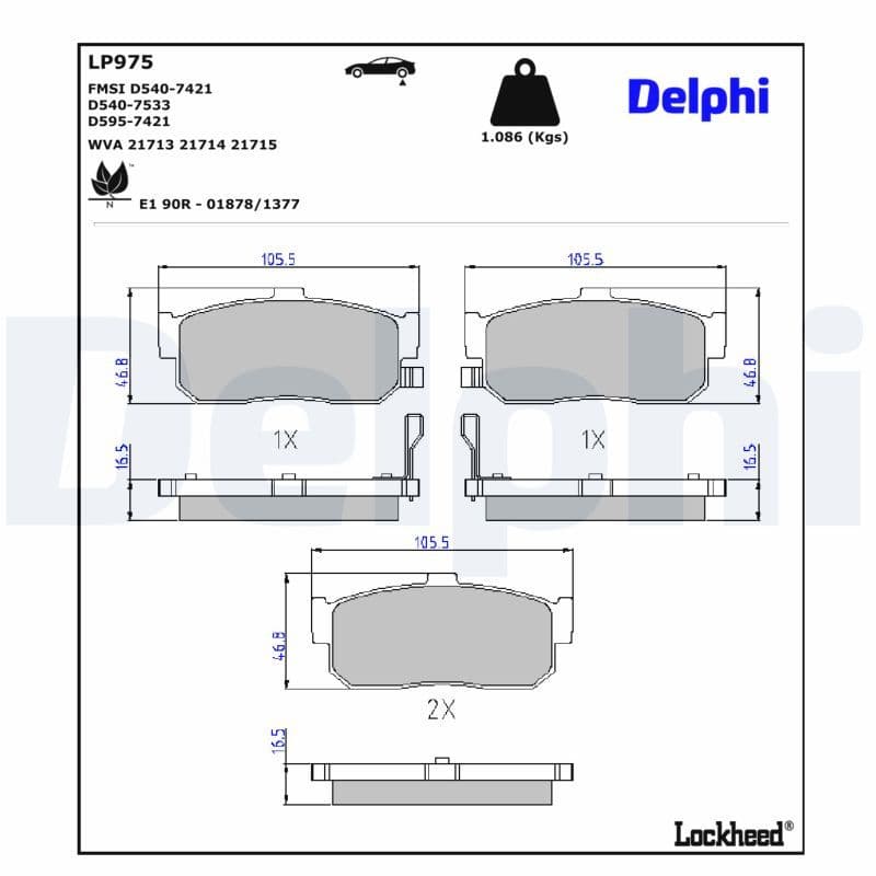 set placute frana,frana disc DELPHI LP975